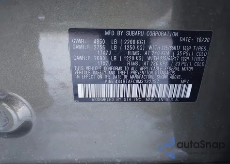 2021 Subaru Outback Premium from USA, damaged, VIN 4S4BTAFC0M3132327